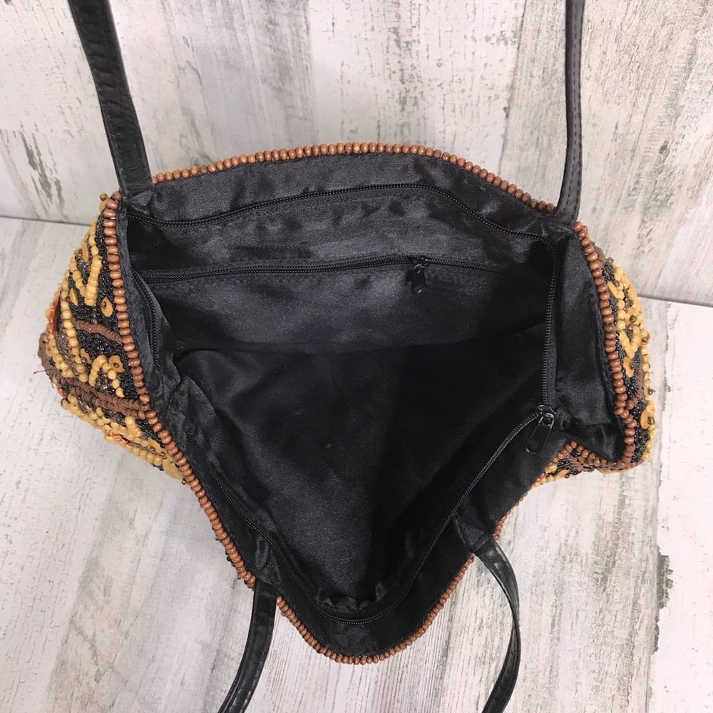 beaded double leather handle shoulder bag - Picture 7 of 7